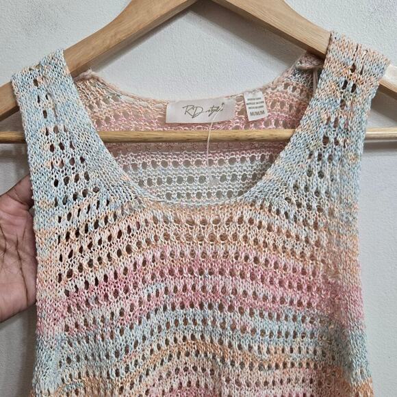 NWT RD Style Womens Pastel Rainbow Open Knit Tank Top Size M Striped Semi Sheer - Picture 2 of 10